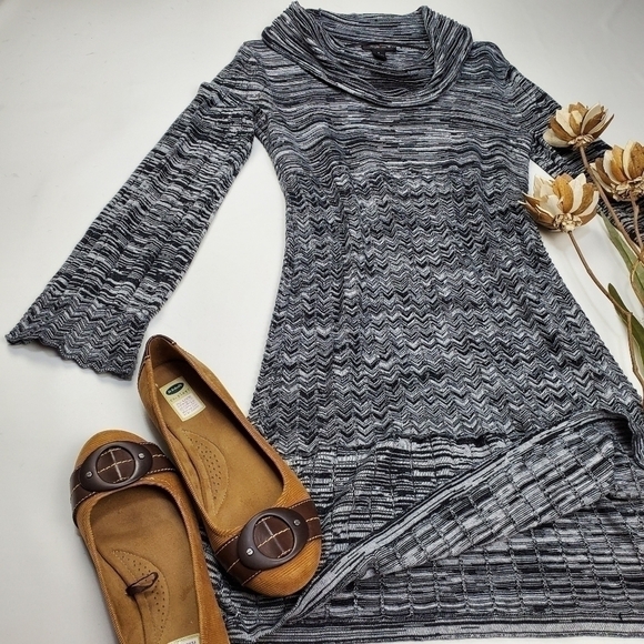Style & Co. Grey Blk Stripe Cowl Neck Dress Small - Picture 8 of 12